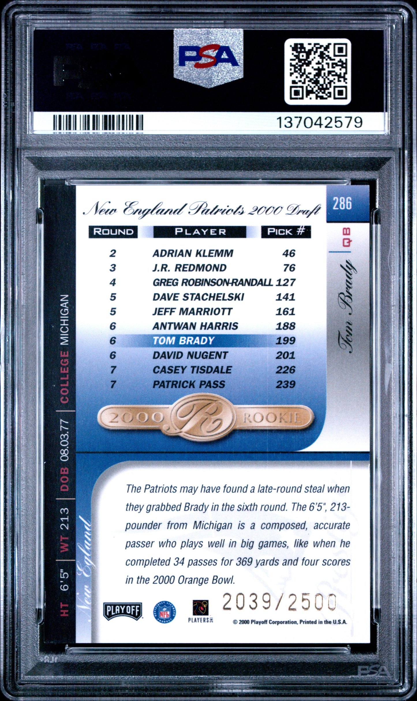 2000 Playoff Prestige Tom Brady #286 PSA 6