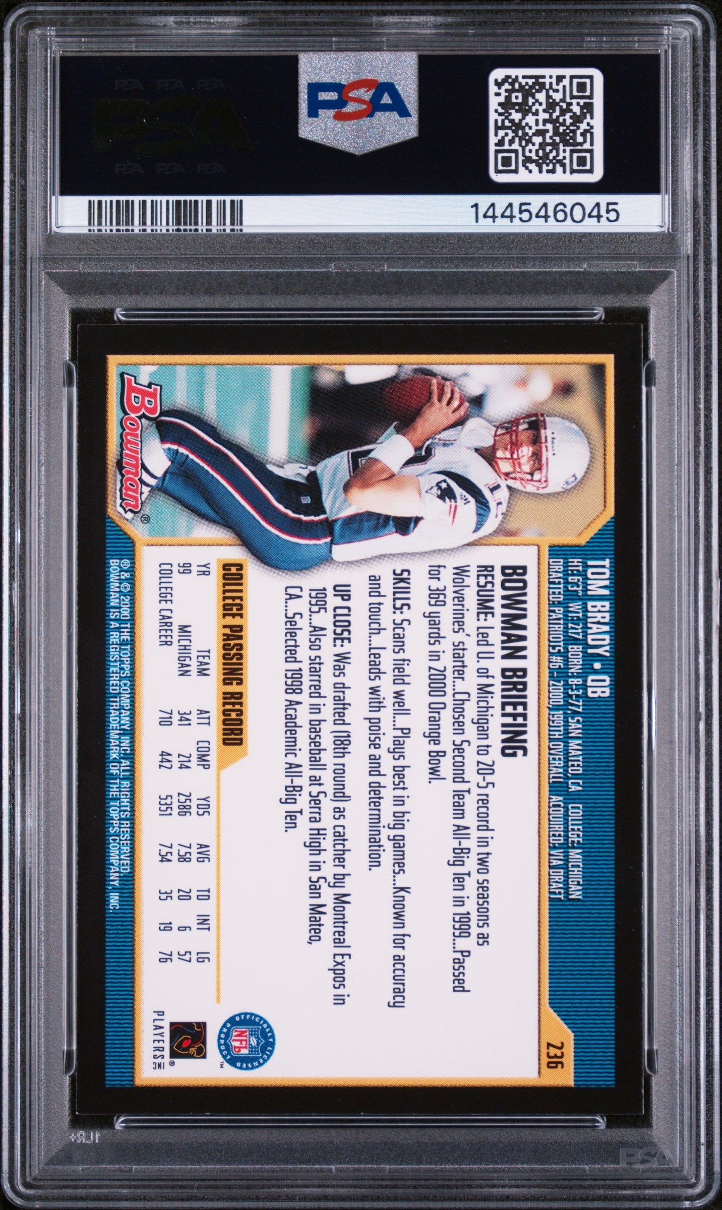 2000 Bowman Tom Brady #236 PSA 8