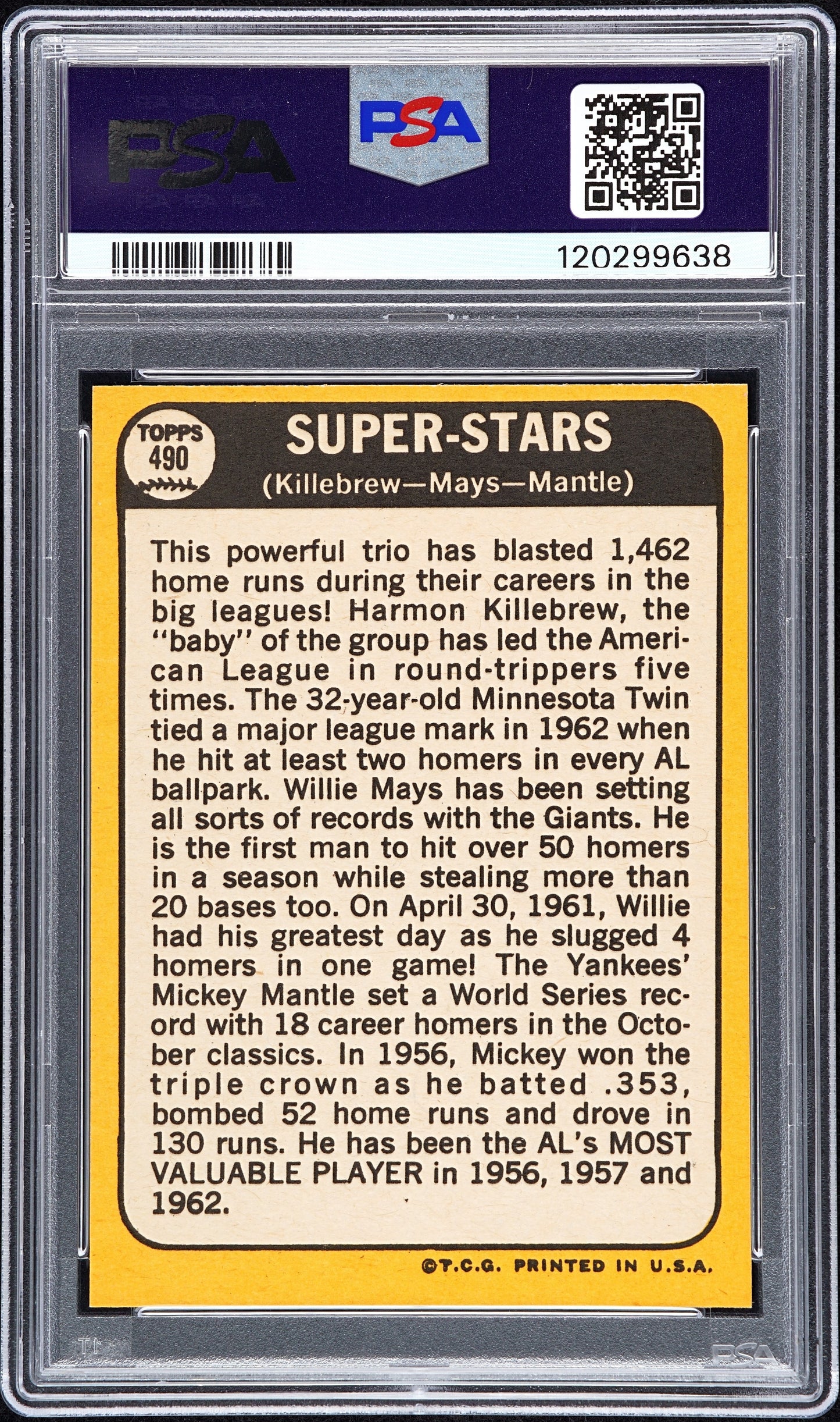 1968 Topps Super Stars #490 Killebrew Mays Mantle PSA 10
