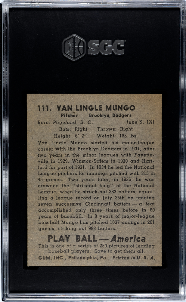 1939 Playball Van Mungo #111 SGC 5.5