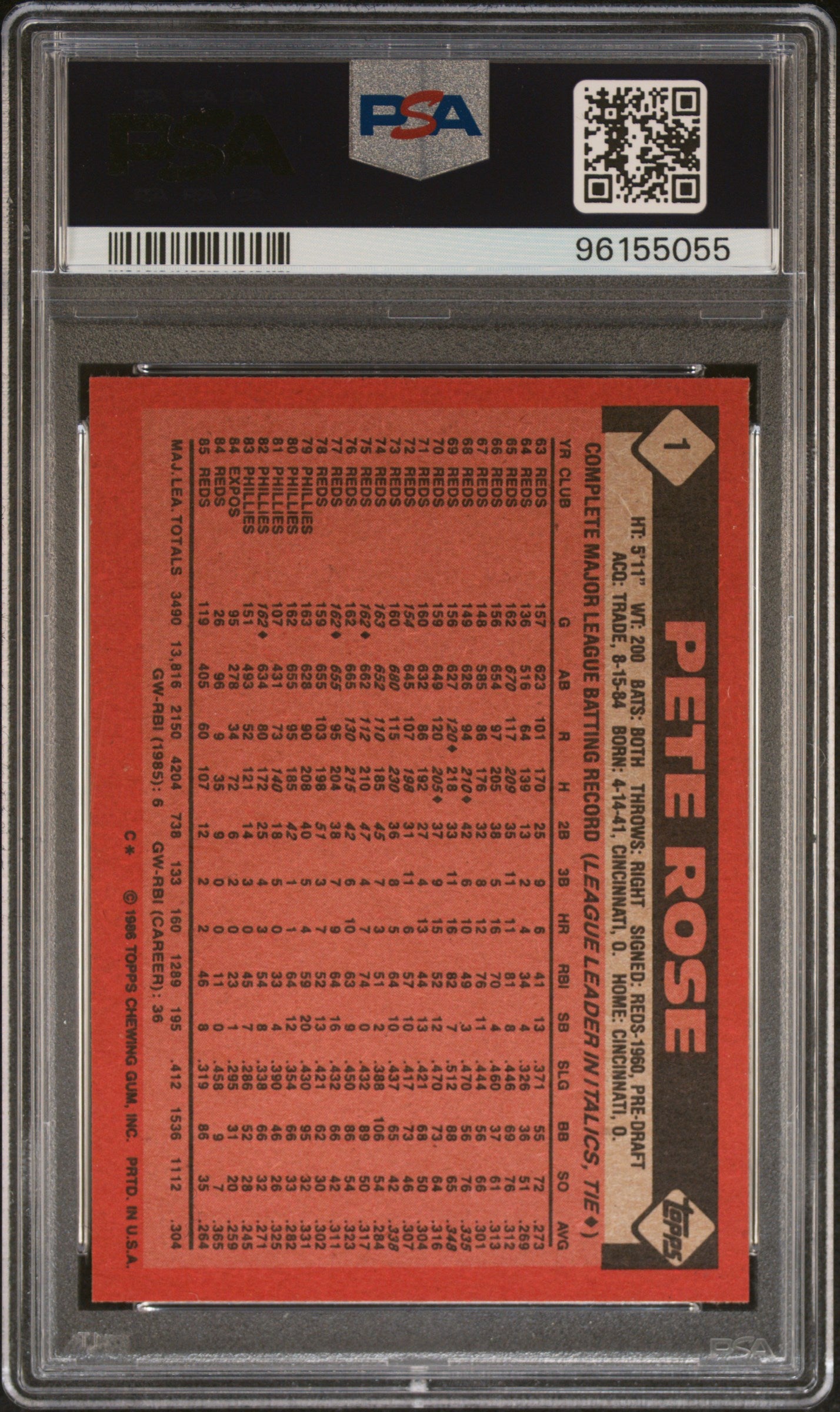 1986 Topps Pete Rose #1 PSA 9
