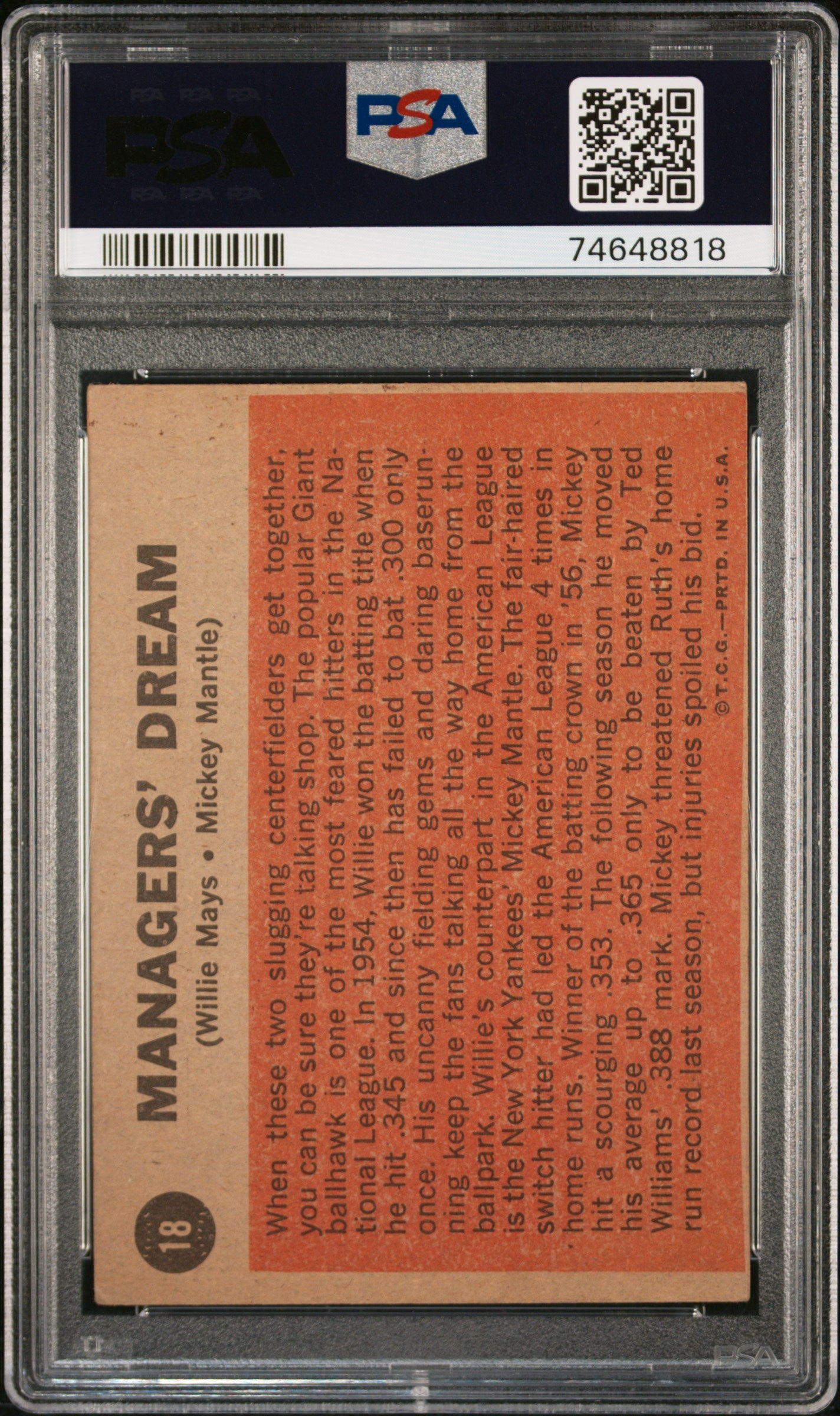1962 Topps Managers' Dream #18 M. Mantle W. Mays PSA 3