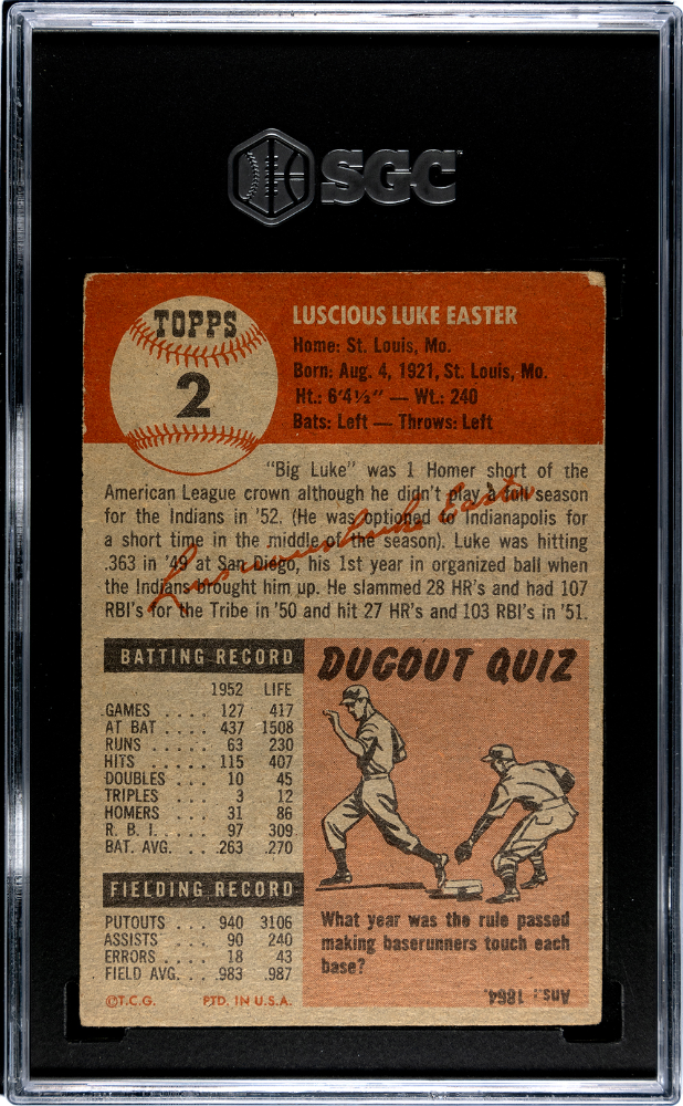 1953 Topps Luke Easter #2 SGC 4.5