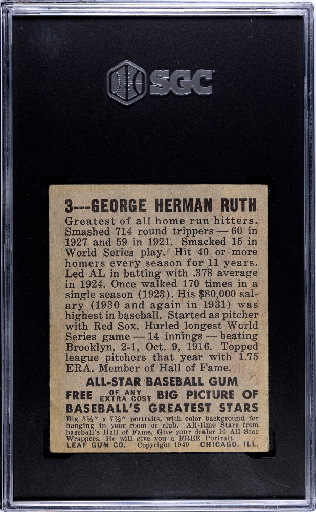 1948 Leaf Gum Co. Babe Ruth #3 SGC 4