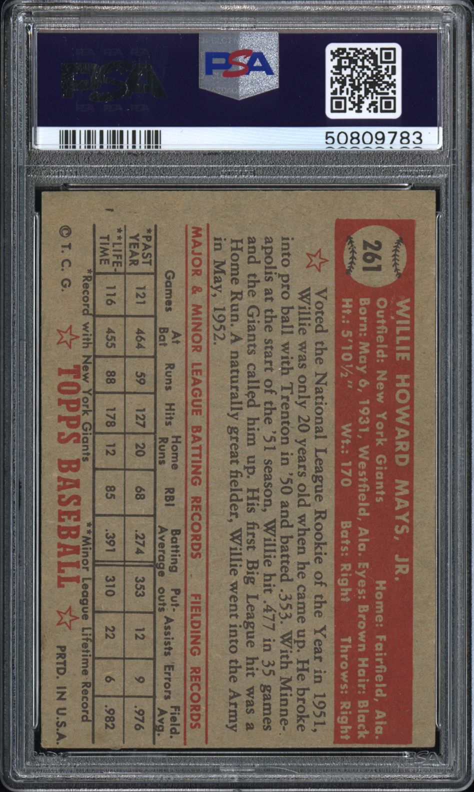 1952 Topps Willie Mays #261 PSA 1