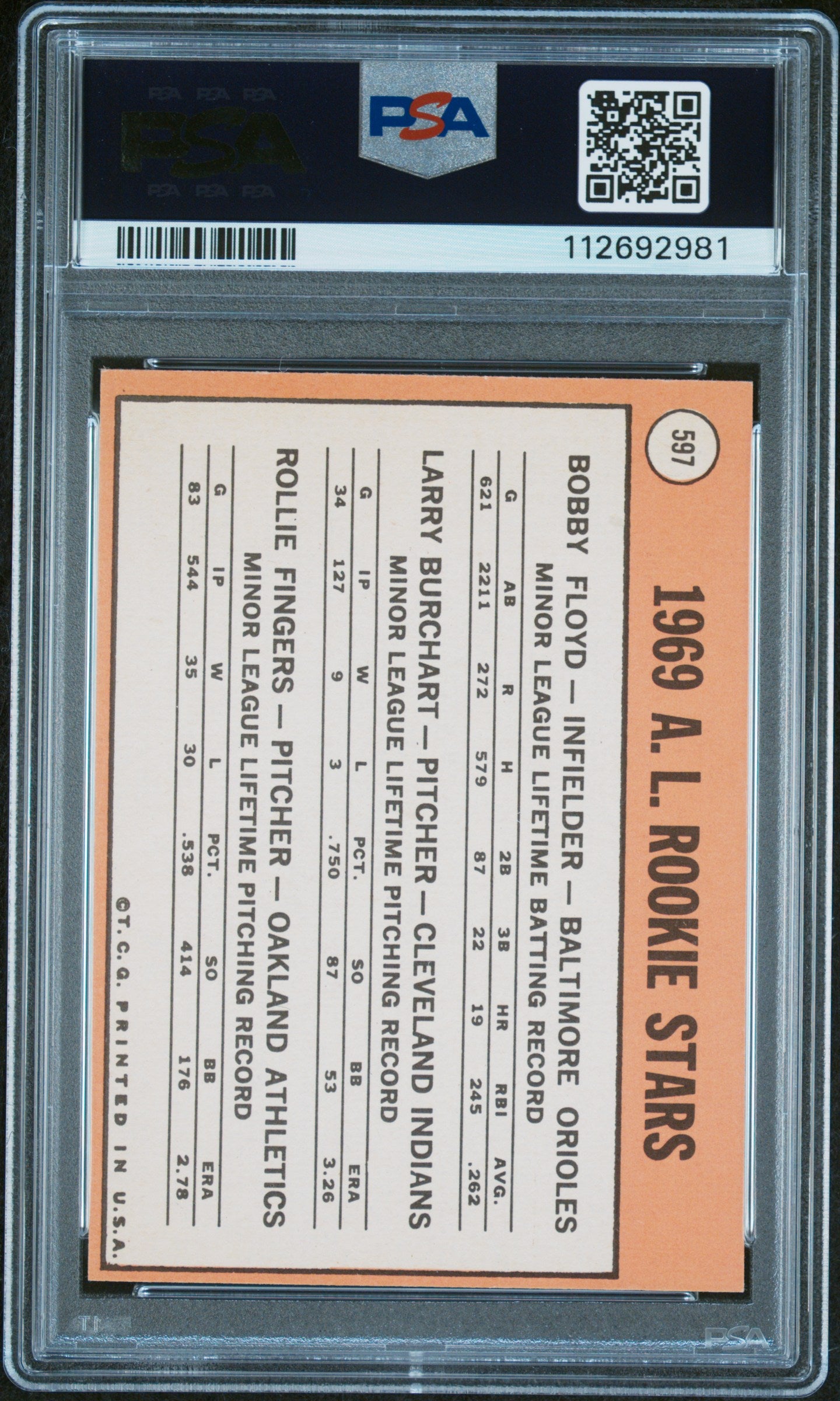 1969 Topps A. L. Rookies #597 A. L. Rookies PSA 7 Auto 10