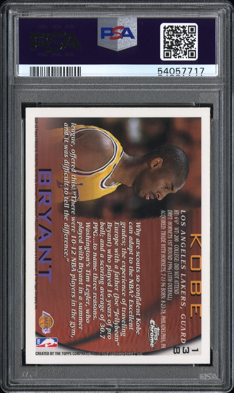 1996 Topps Chrome Kobe Bryant #138 PSA 9