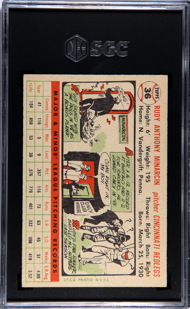 1956 Topps Rudy Minarcin #36 White Back SGC 8
