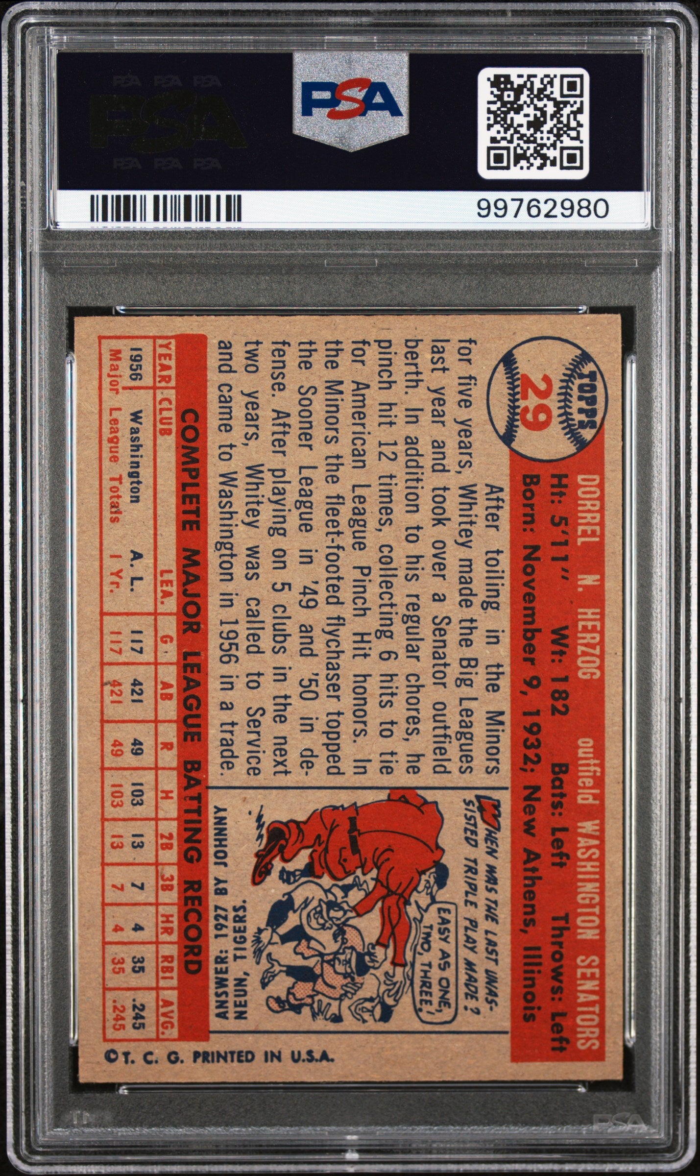 1957 Topps Whitey Herzog #29 PSA 7