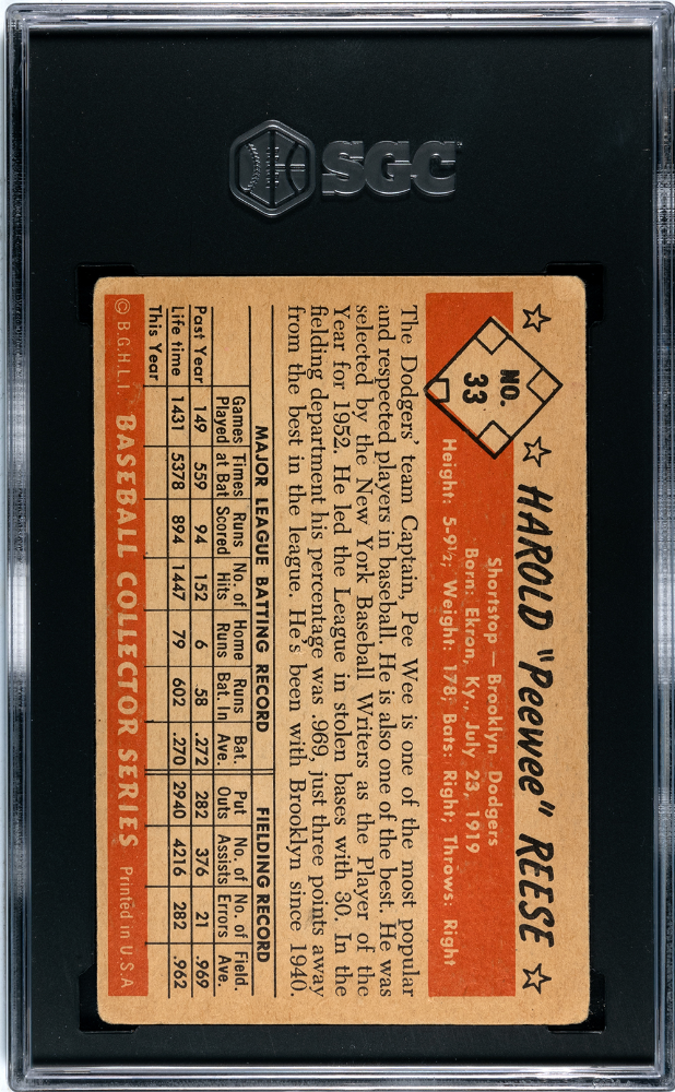 1953 Bowman Color Pee Wee Reese #33 SGC 2.5