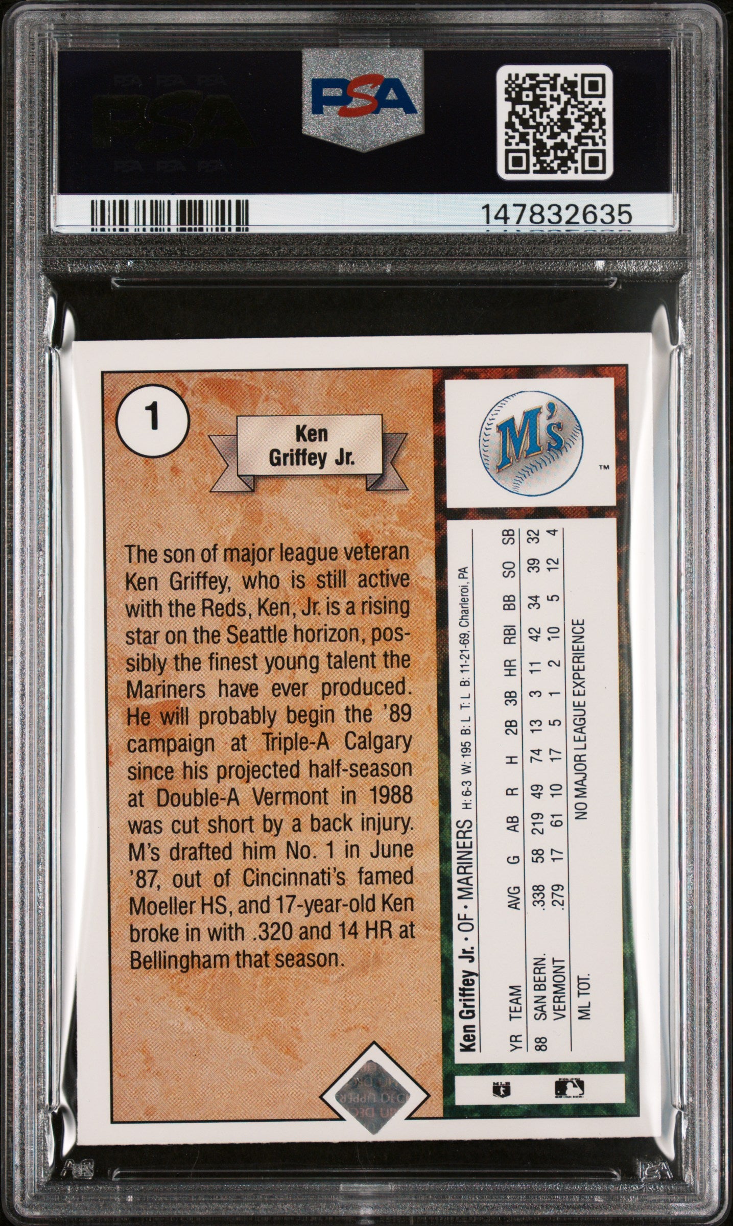 1989 Upper Deck Ken Griffey JR. #1 Star Rookie PSA 9