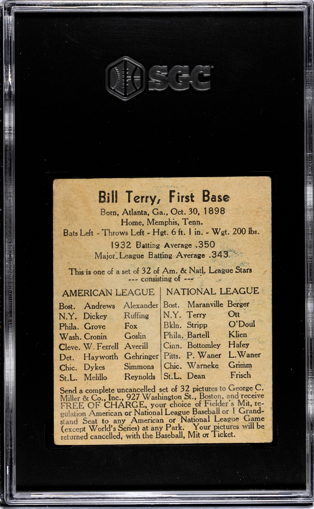 1933 George C. Miller Bill Terry SGC 3