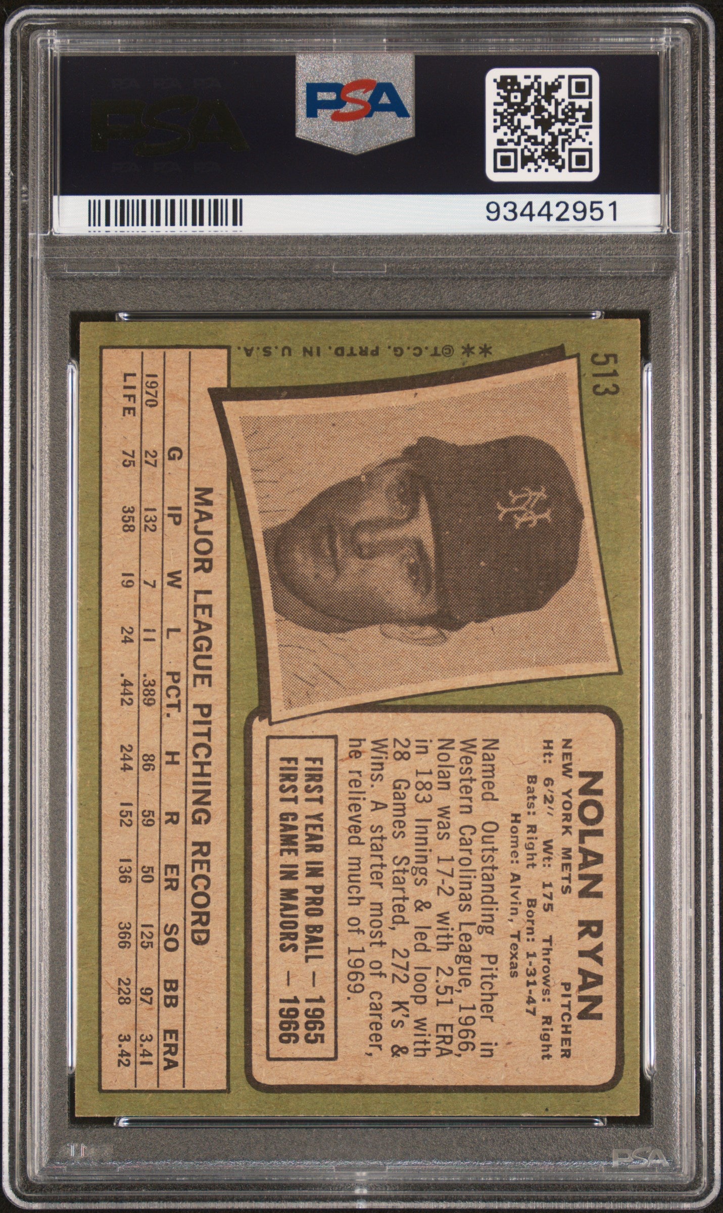 1971 Topps Nolan Ryan #513 PSA 7