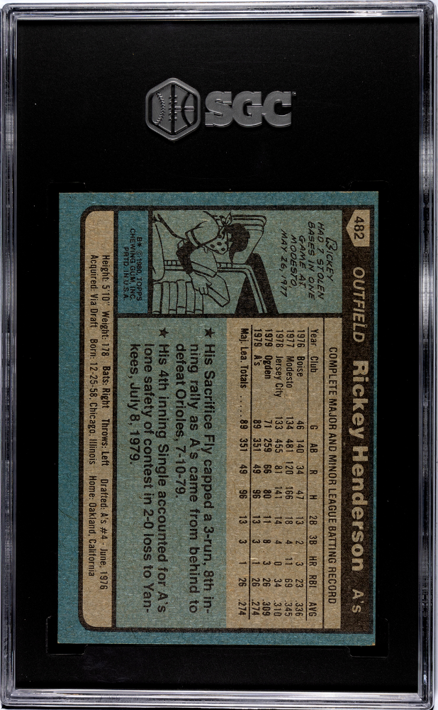 1980 Topps Rickey Henderson #482 SGC 6