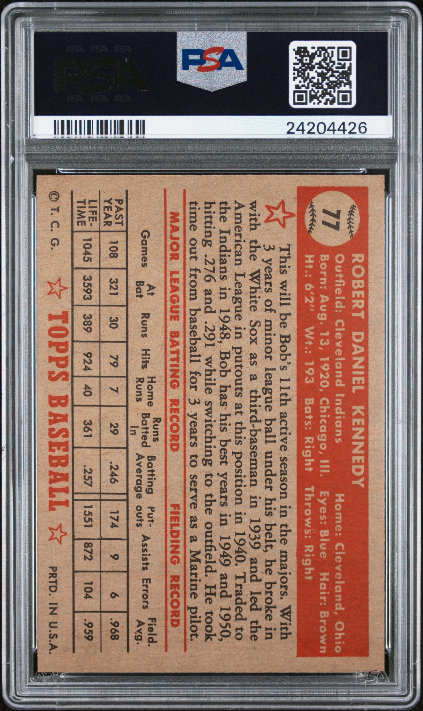 1952 Topps Bob Kennedy #77 PSA 7