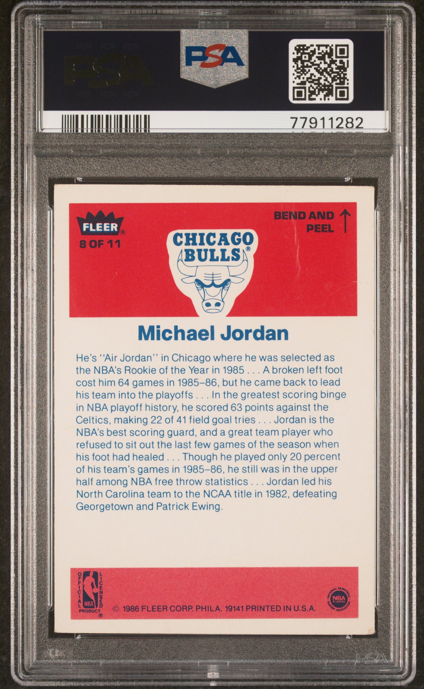 1986 Fleer Sticker Michael Jordan #8 PSA 3