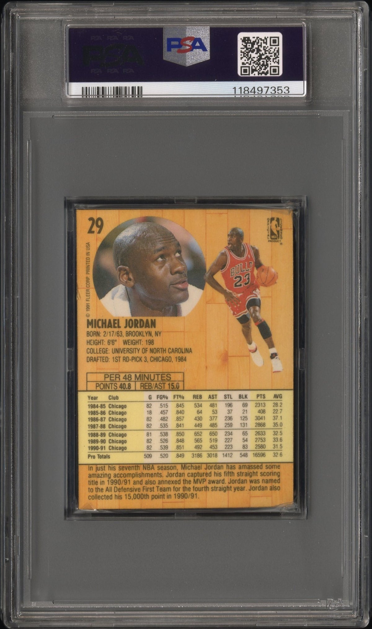 1991 Fleer Michael Jordan #29 3 D Wrapper Redemption PSA 8