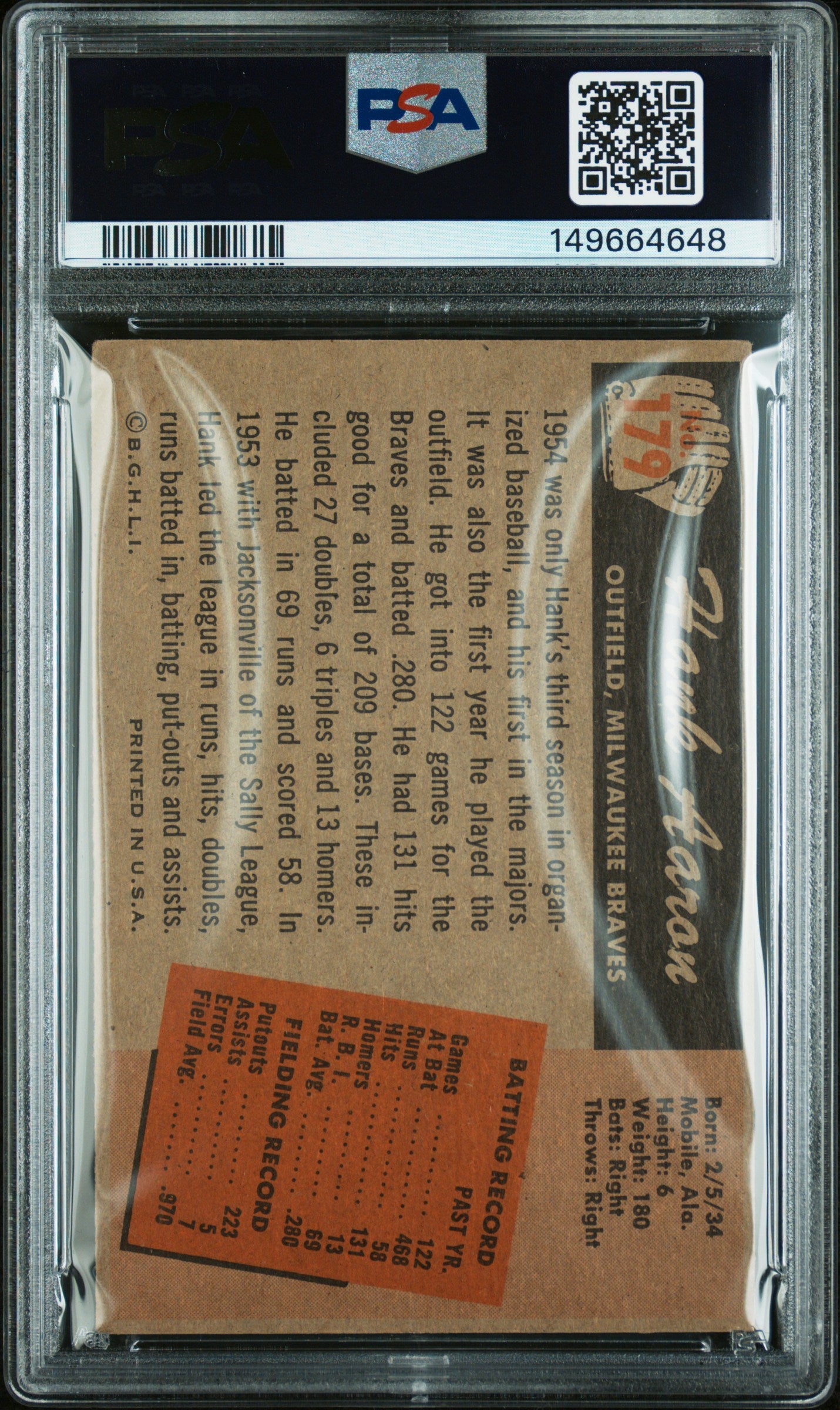 1955 Bowman Hank Aaron #179 PSA 3