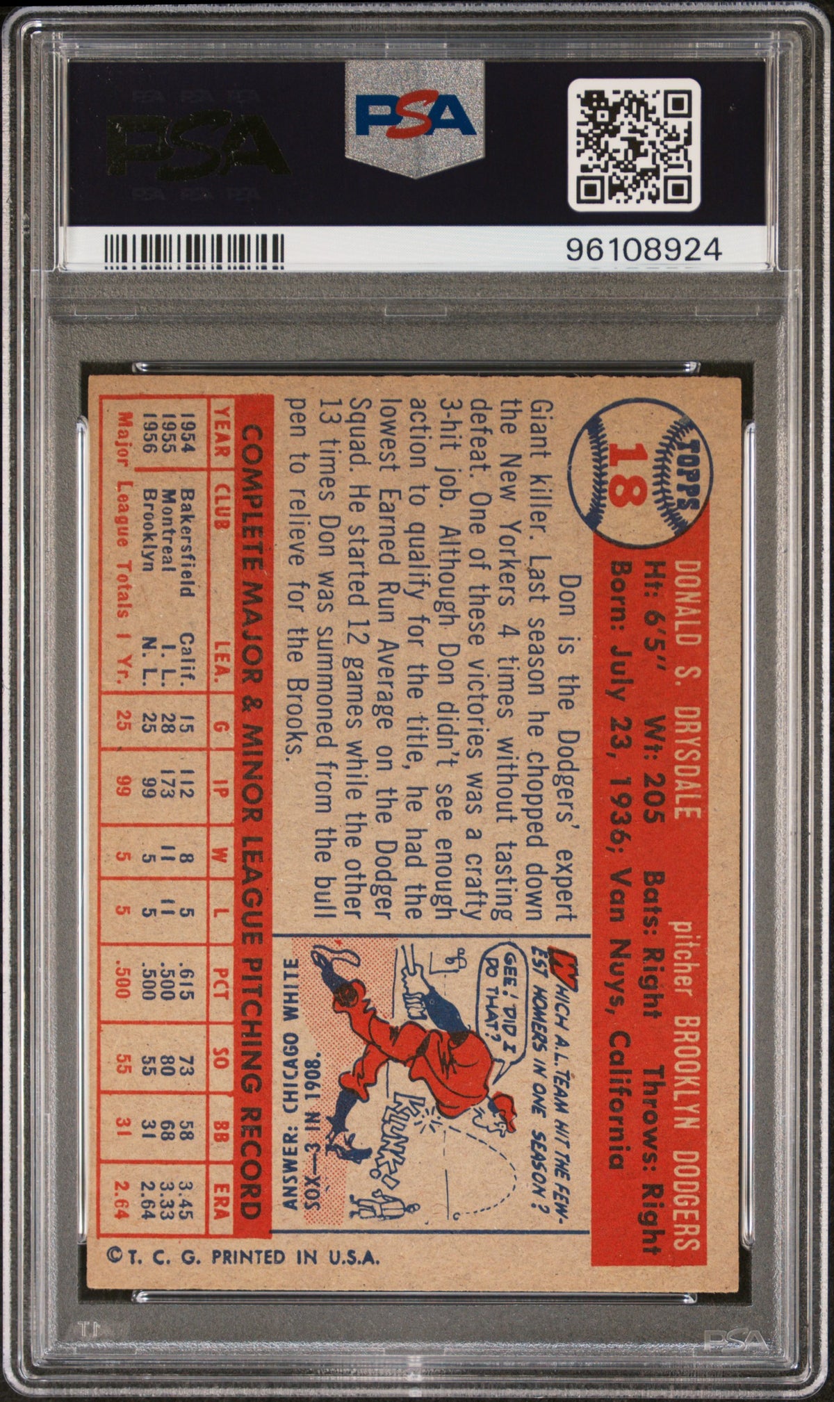 1957 Topps Don Drysdale #18 PSA 7