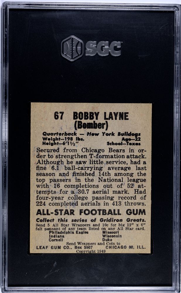 1949 Leaf Gum Co. Bobbie Layne #67 SGC A