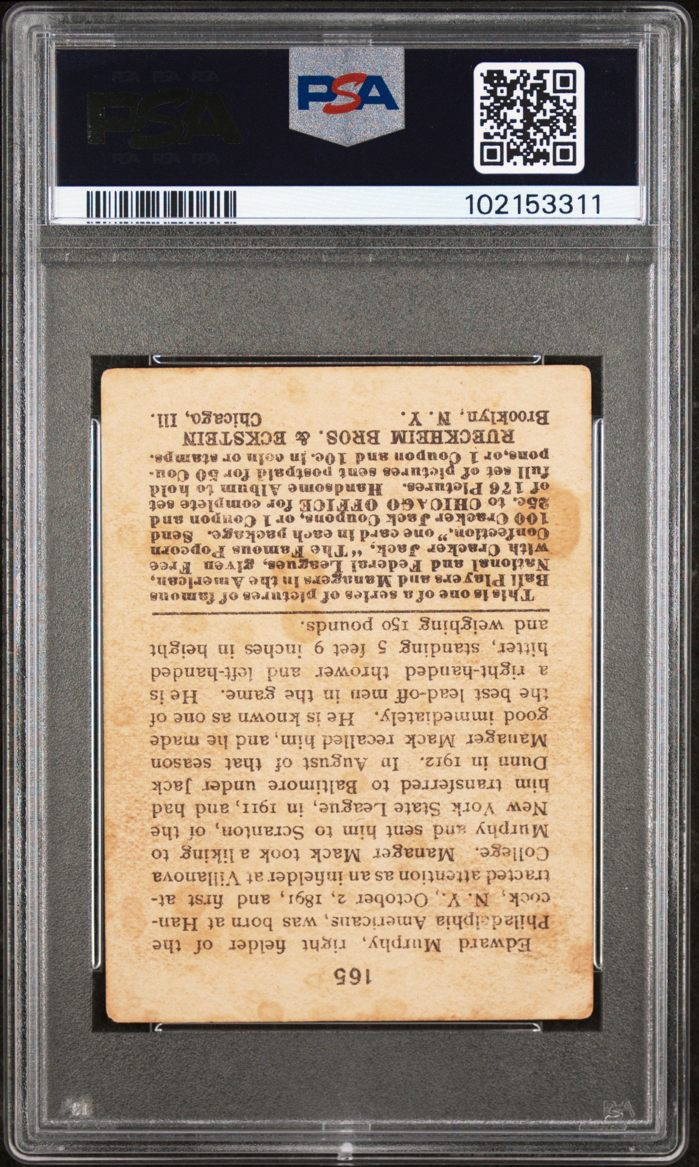 1915 Cracker Jack Eddie Murphy #165 PSA 1.5