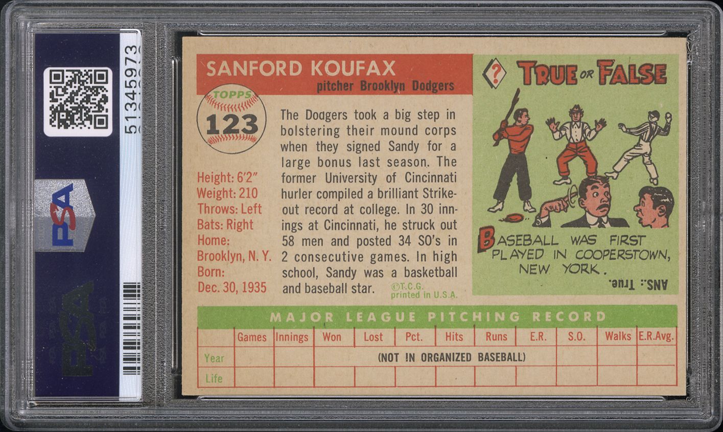 1955 Topps Sandy Koufax #123 PSA 5.5