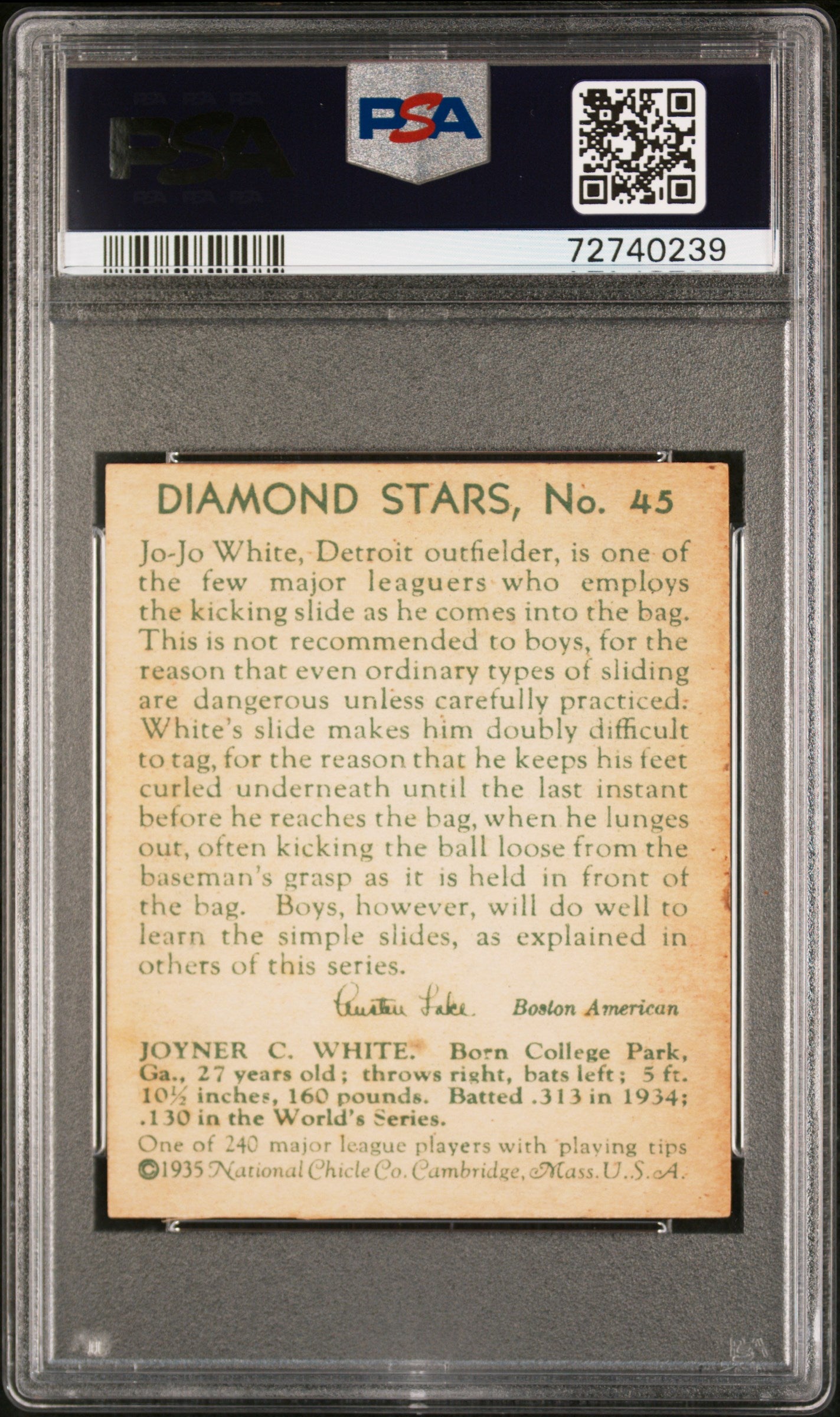 1935 Diamond Stars Jo Jo White #45 PSA 7