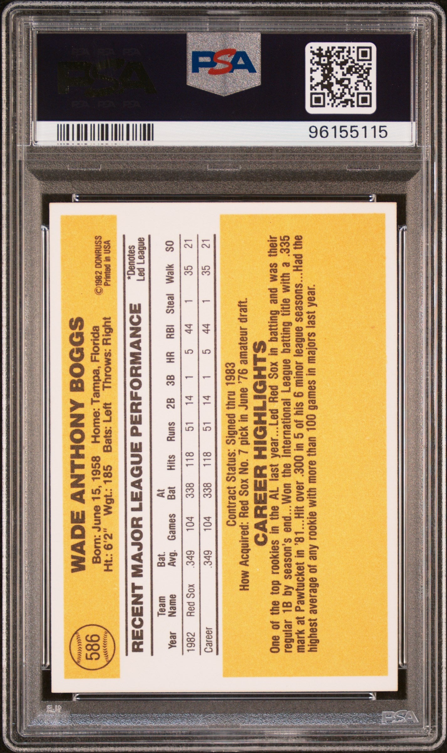 1983 Donruss Wade Boggs #586 PSA 10