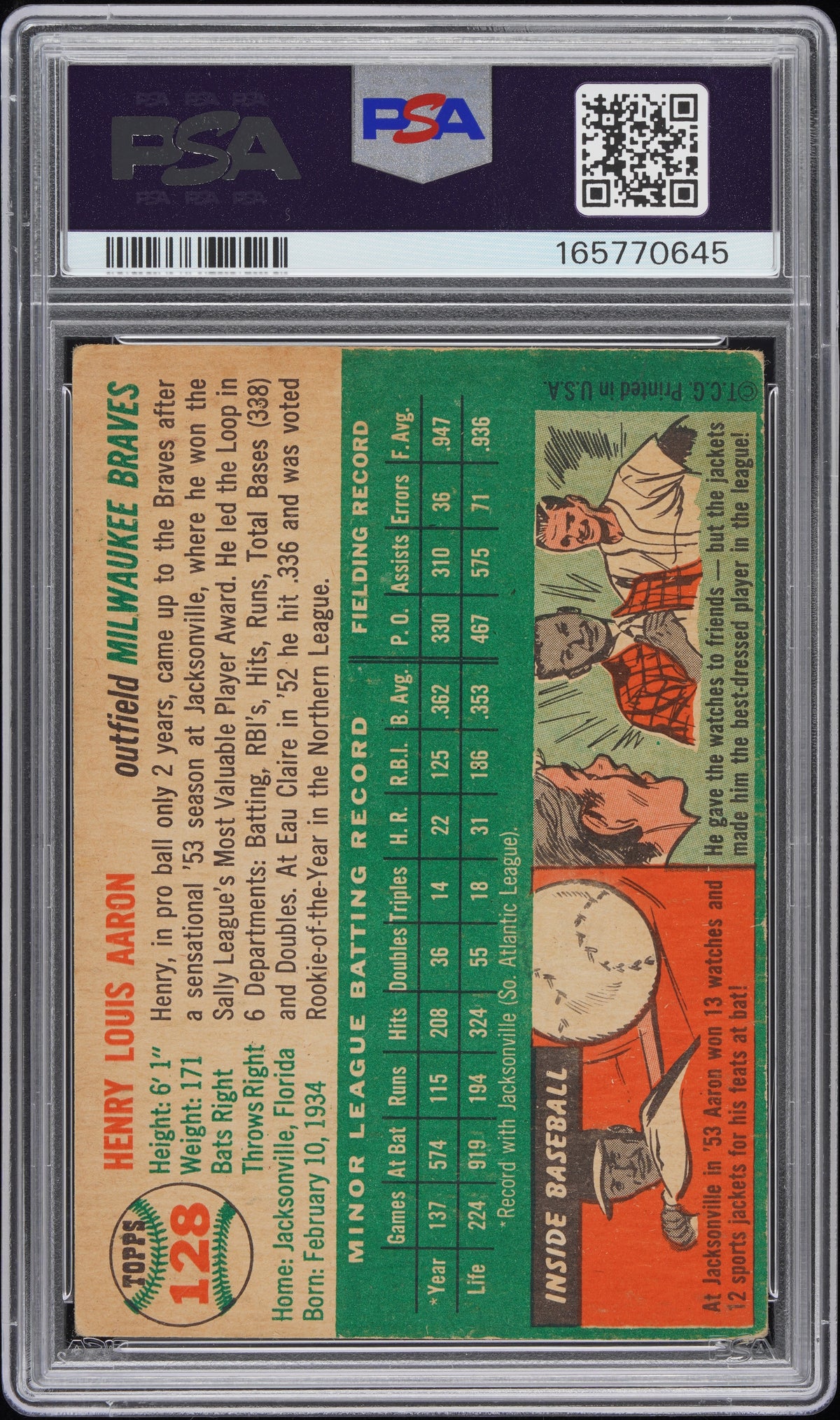 1954 Topps Henry Aaron #128 PSA 2