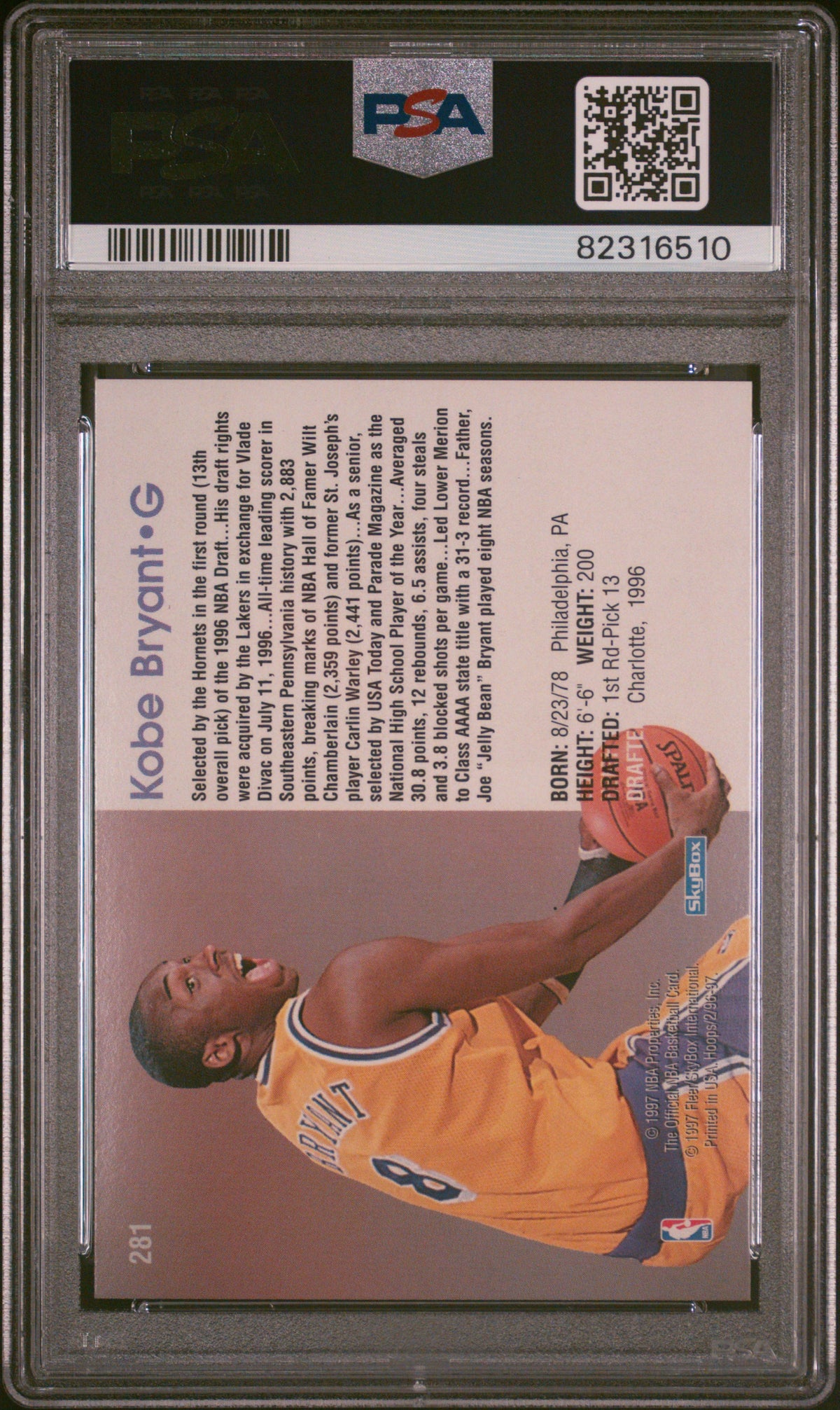 1996 Hoops Kobe Bryant #281 PSA 8