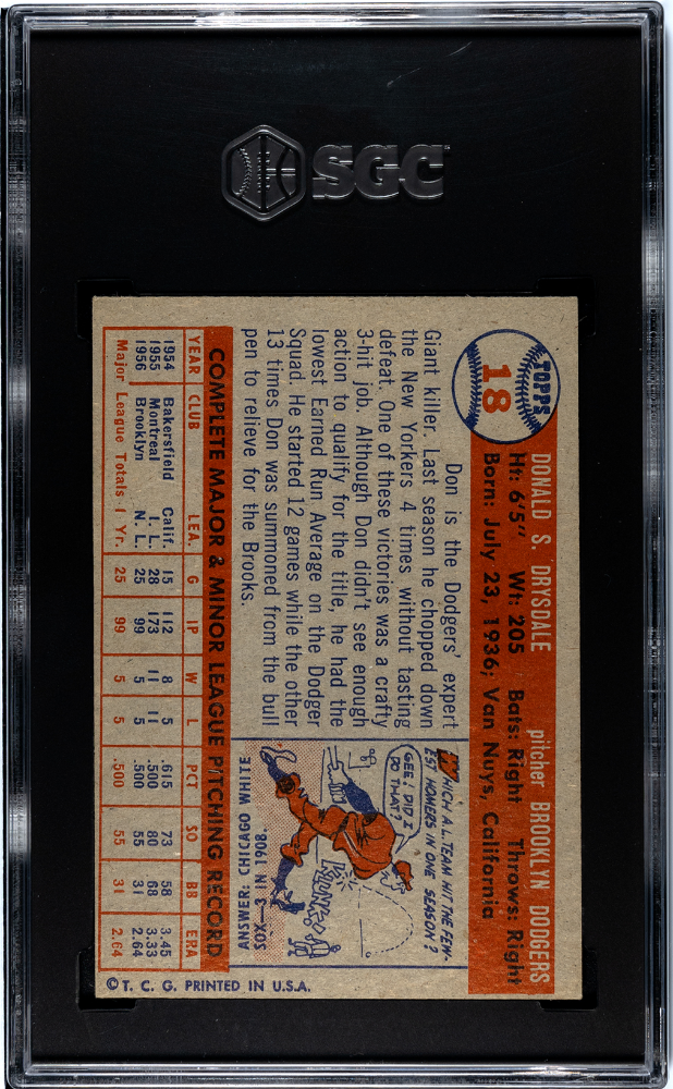 1957 Topps Don Drysdale #18 SGC 7