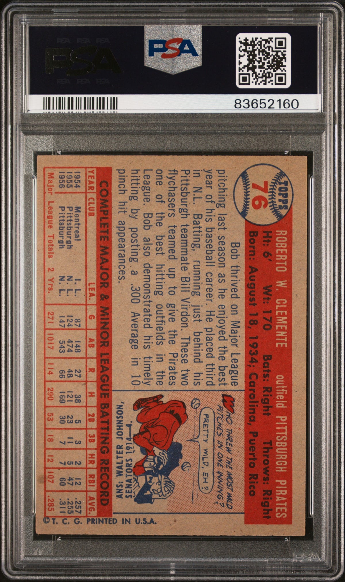 1957 Topps Bob Clemente #76 PSA 6
