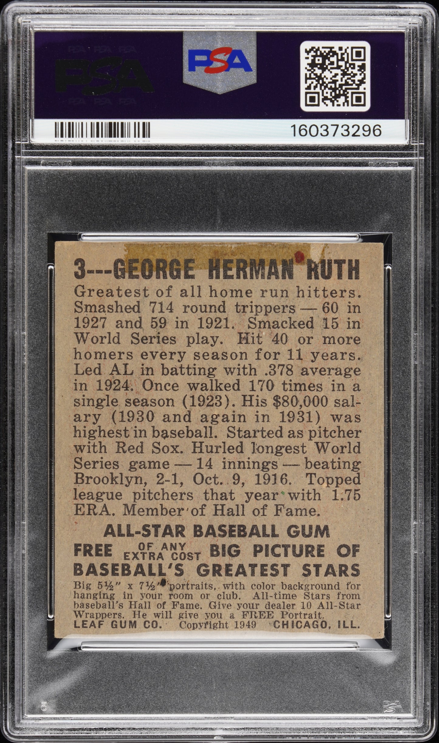 1948 Leaf Babe Ruth #3 PSA 2