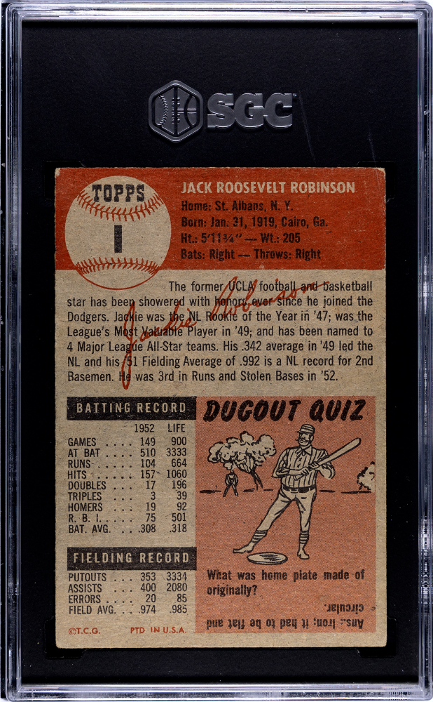 1953 Topps Jackie Robinson #1 SGC 3
