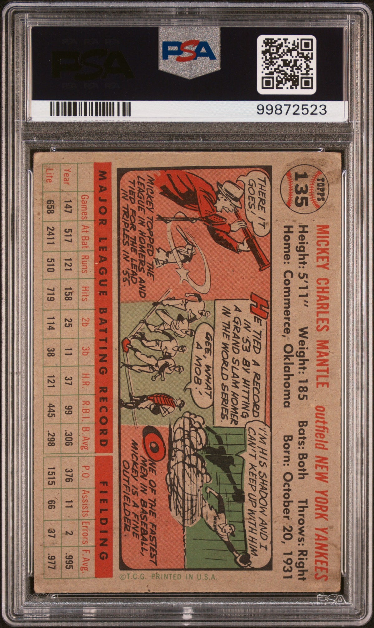 1956 Topps Mickey Mantle #135 Gray Back PSA 3.5