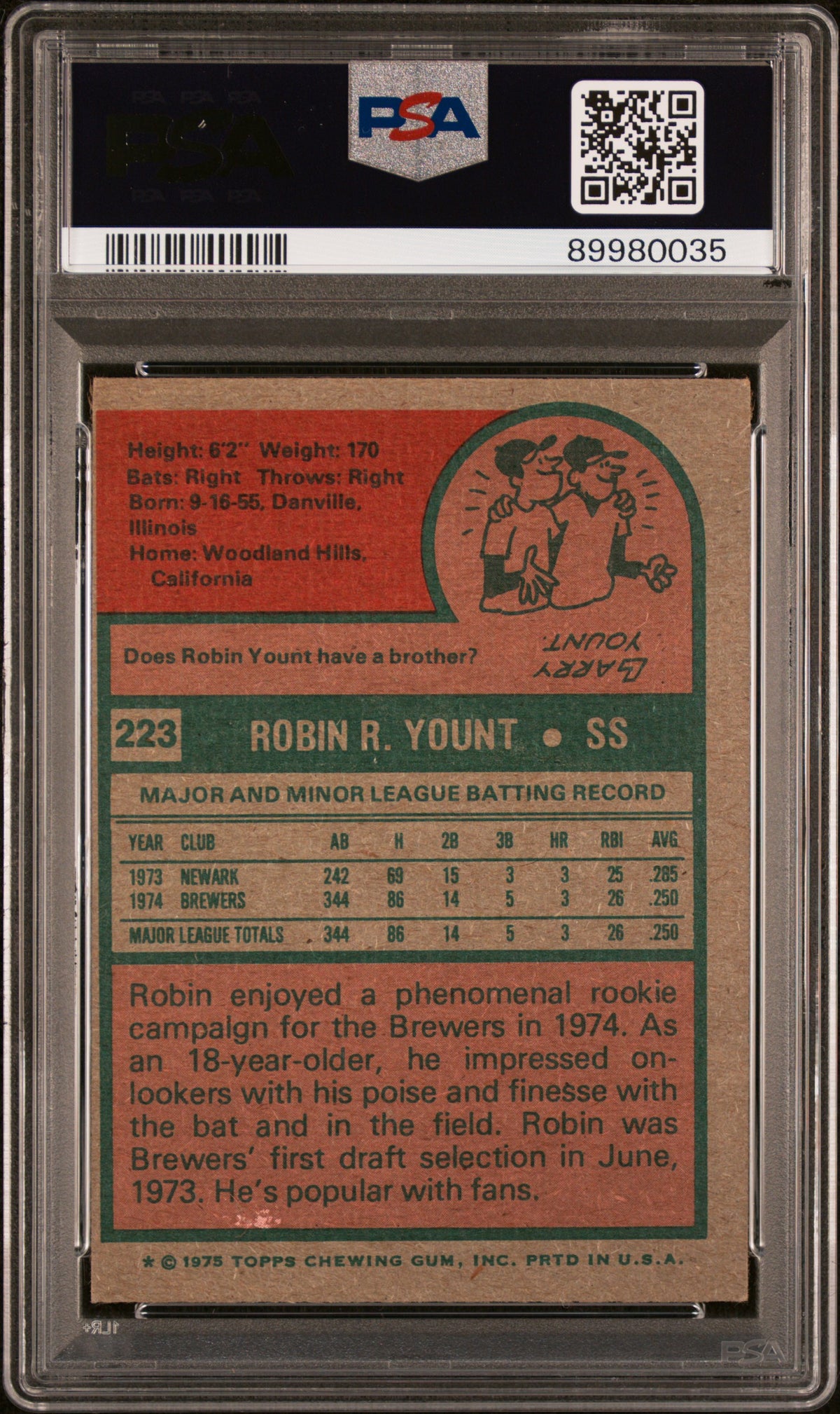 1975 Topps Robin Yount #223 PSA 7