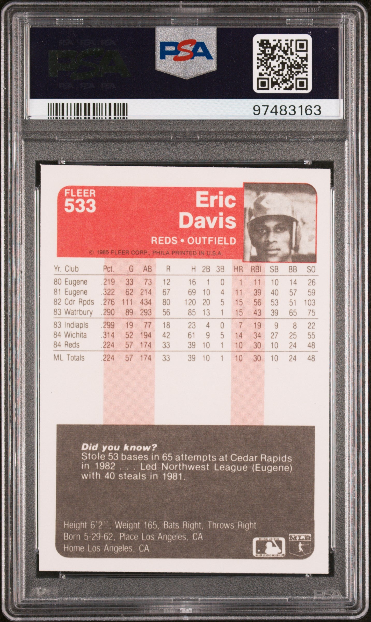 1985 Fleer Eric Davis #533 PSA 9