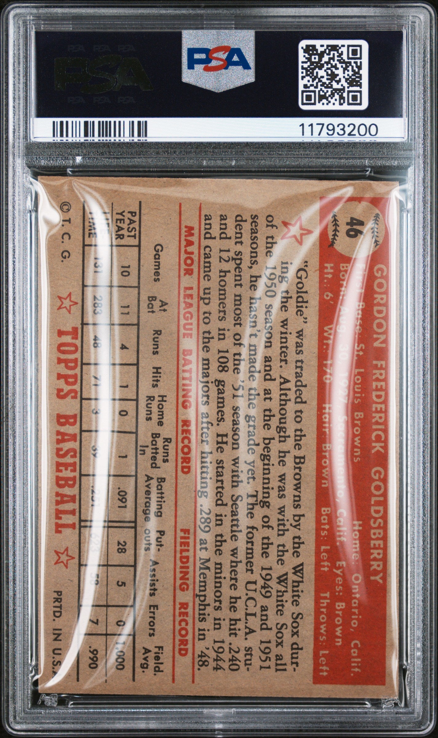 1952 Topps Gordon Goldsberry #46 PSA 7