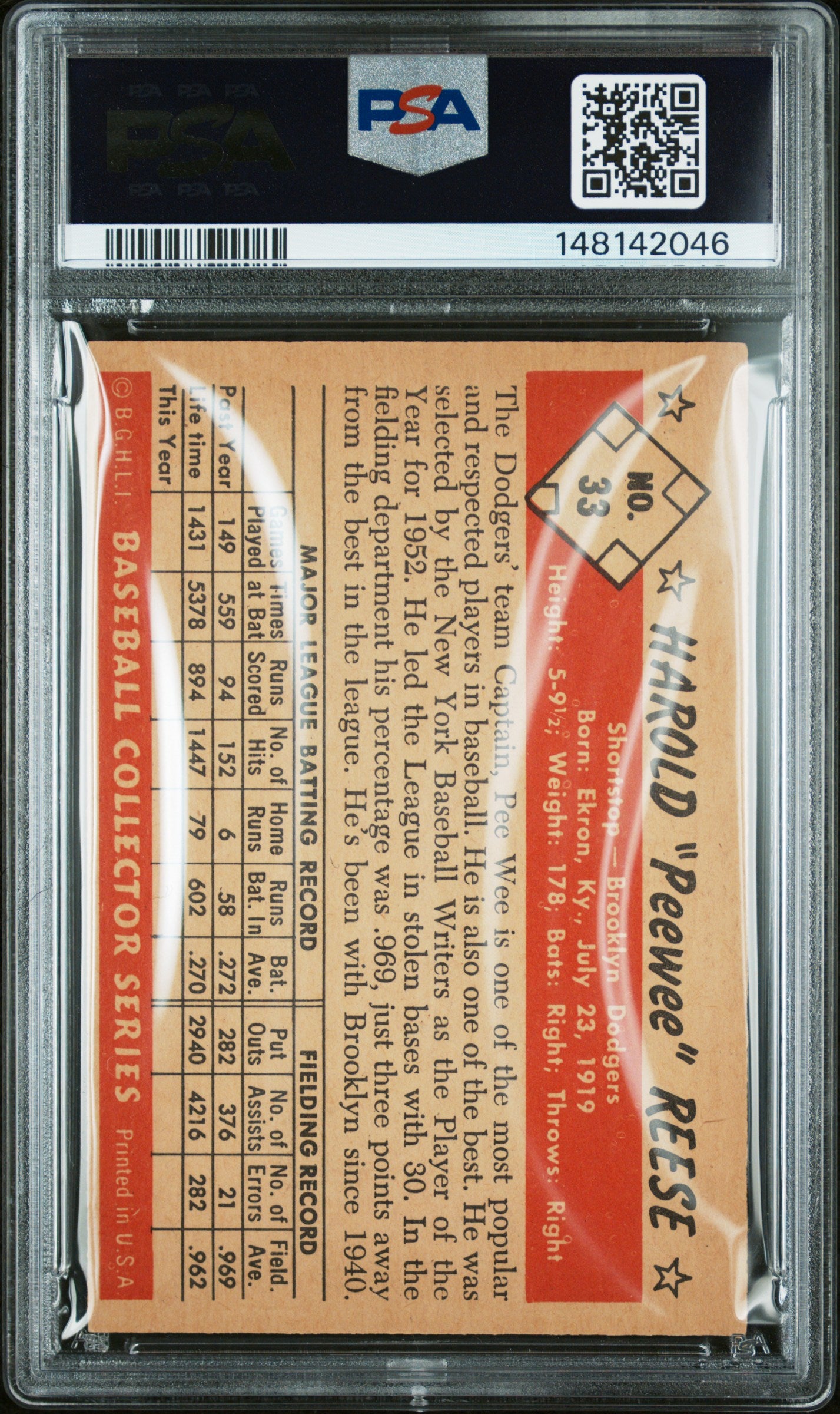 1953 Bowman Color Pee Wee Reese #33 PSA 4
