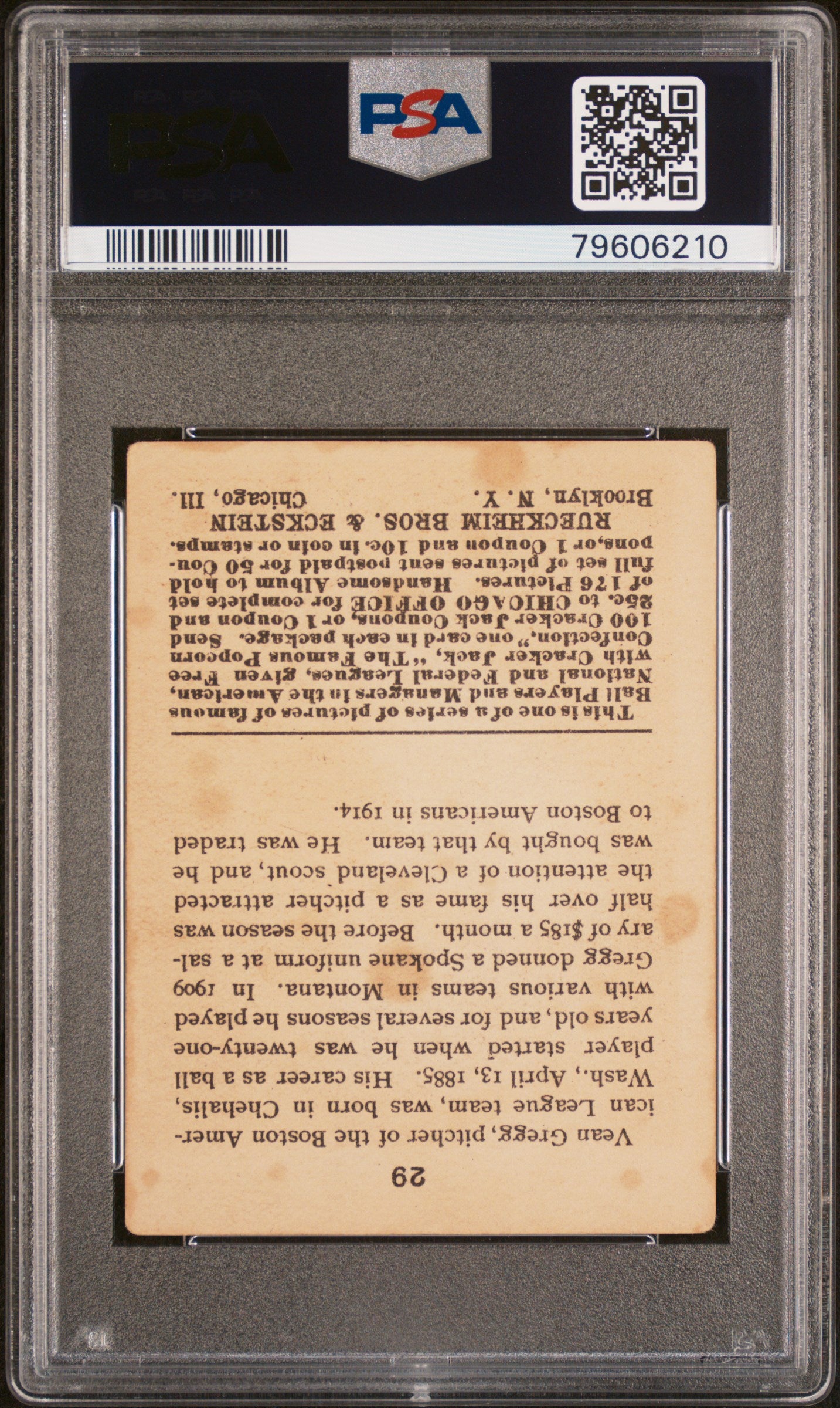 1915 Cracker Jack Vean Gregg #29 PSA 3
