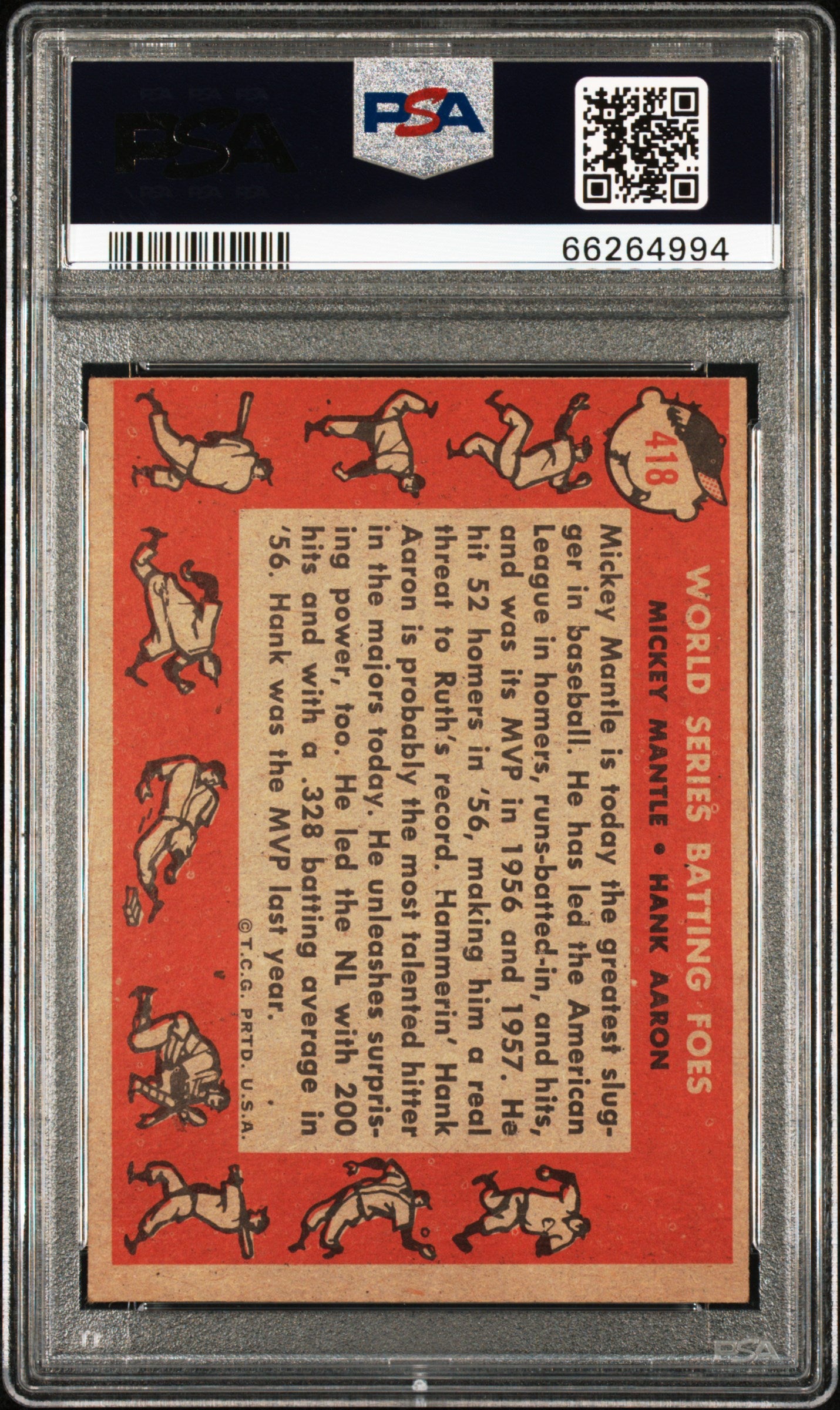 1958 Topps H. Aaron M. Mantle #418 W. S. Batting Foes PSA 6