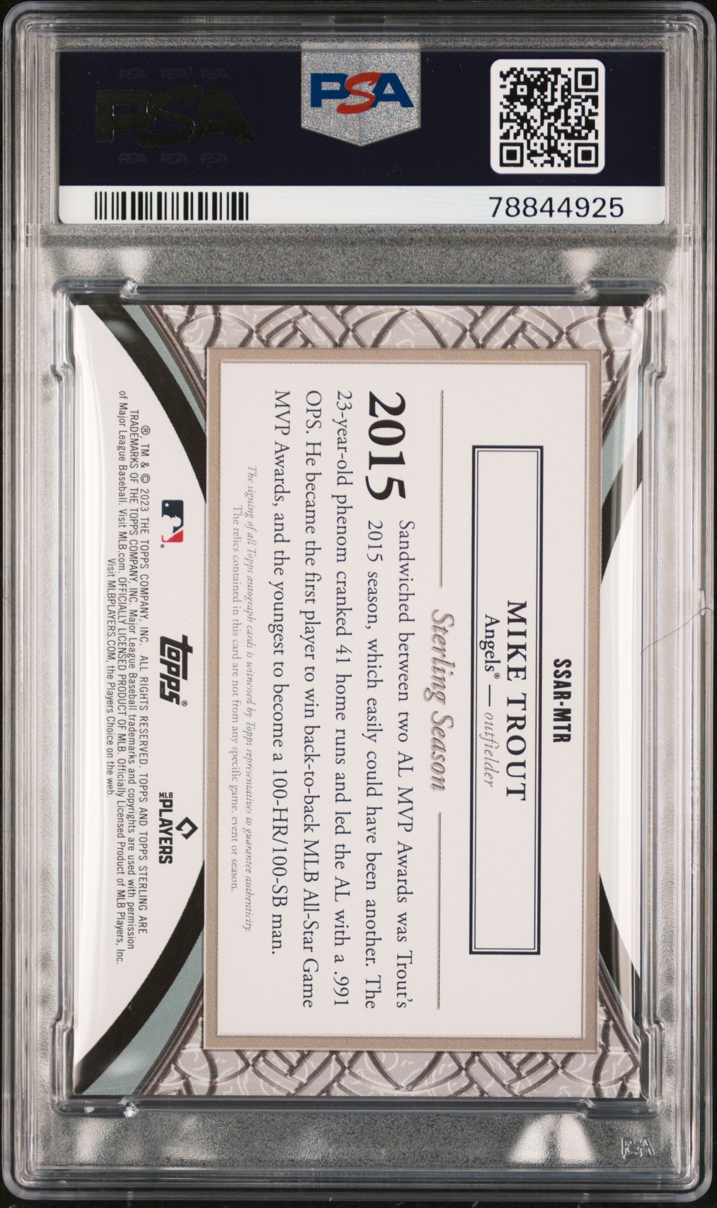 2023 Topps Sterling Seasons Auto Relics Mike Trout #SSARMTR RLC Blue PSA 10 /10