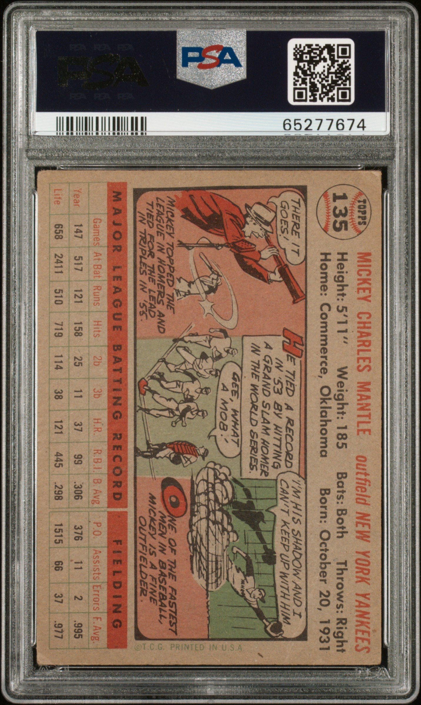 1956 Topps Mickey Mantle #135 Gray Back PSA 3