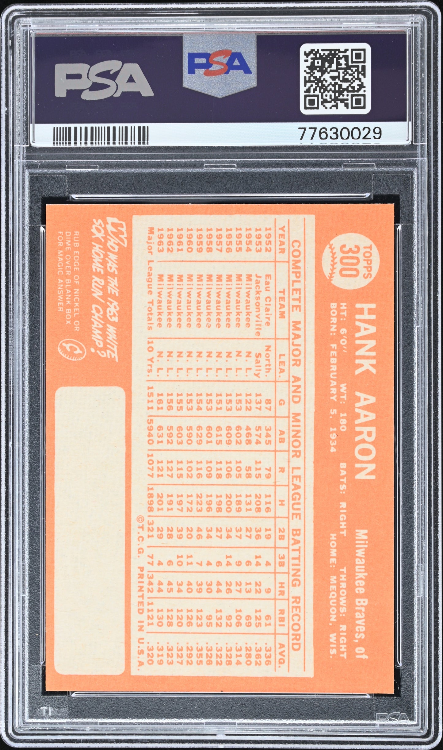 1964 Topps Hank Aaron #300 PSA 9