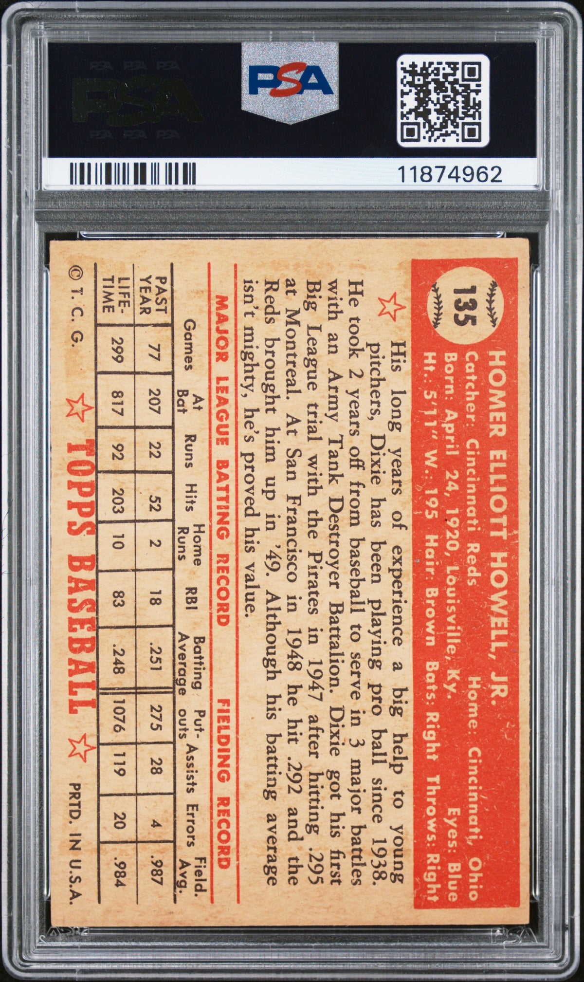 1952 Topps Dixie Howell #135 PSA 7