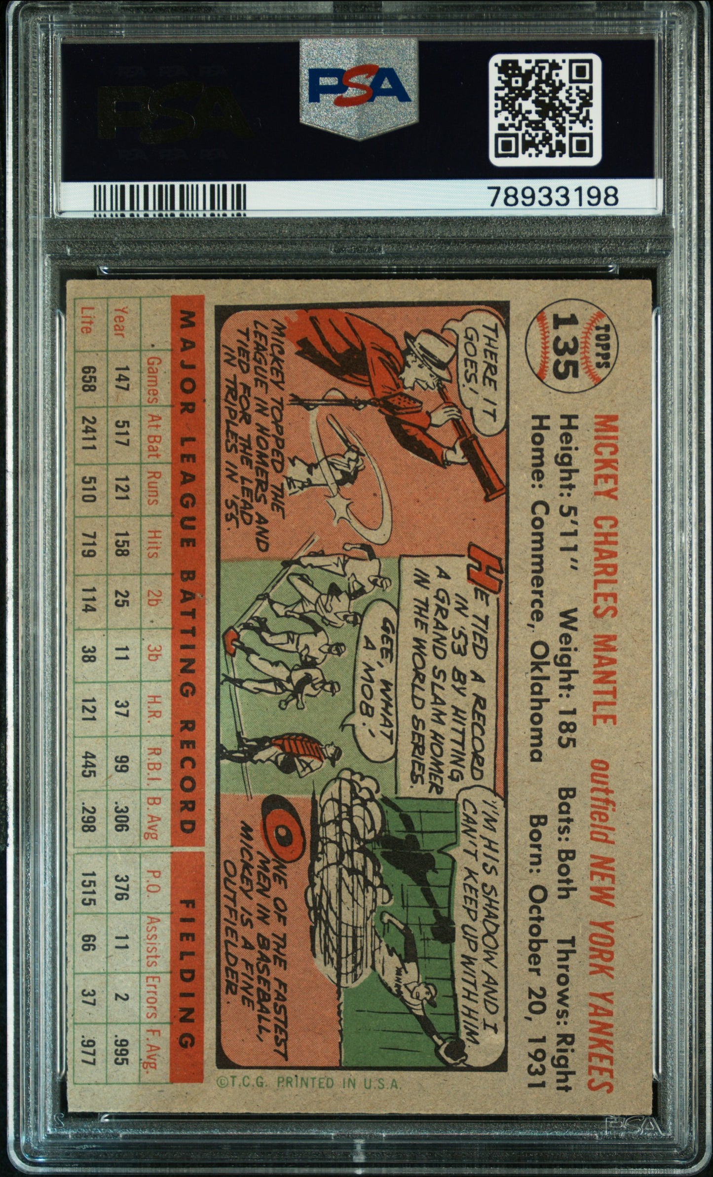 1956 Topps Mickey Mantle #135 Gray Back PSA 5