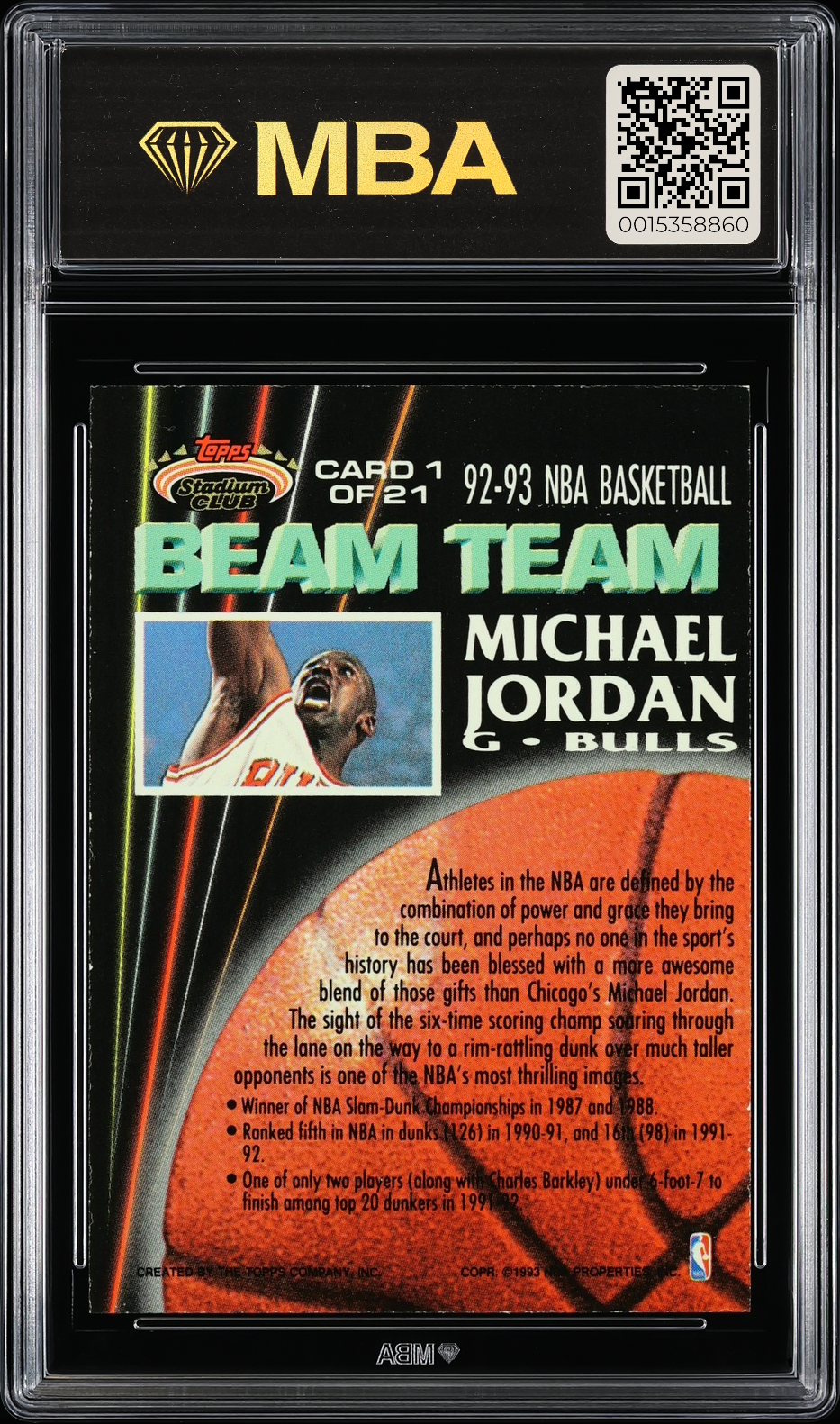 1992 Stadium Club Beam Team Michael Jordan #1 Members Only MBA 8 MBA Silver