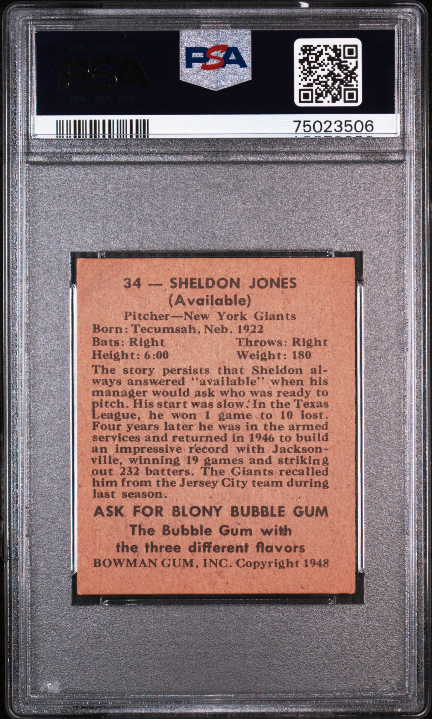 1948 Bowman Sheldon Jones #34 PSA 6