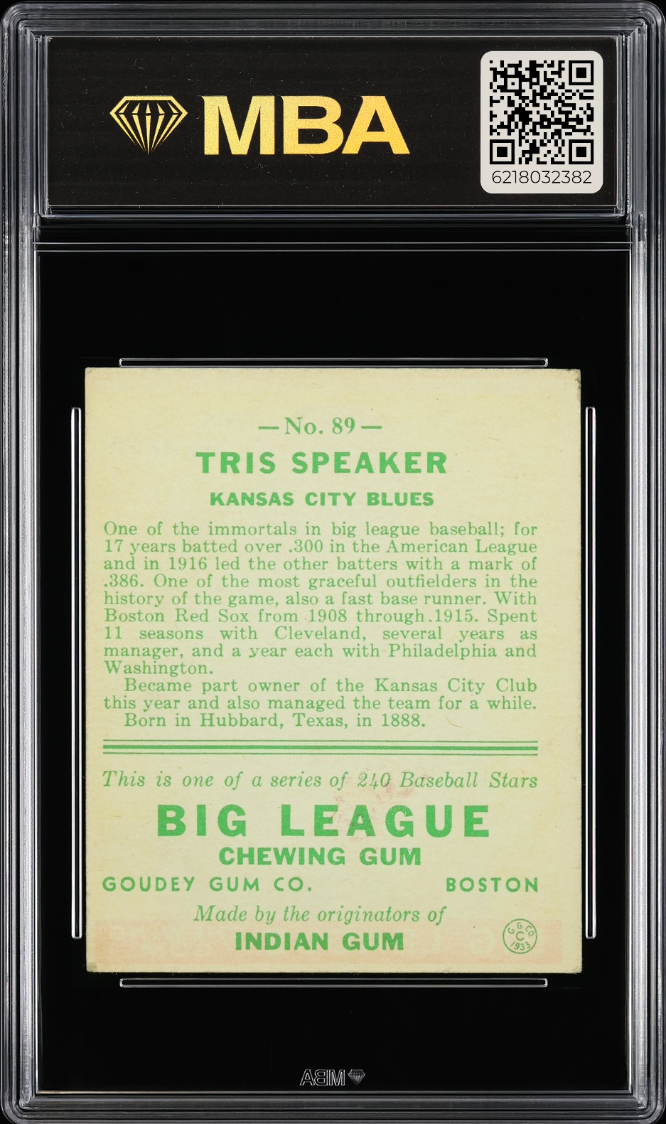 1933 Goudey Tris Speaker #89 MBA 3