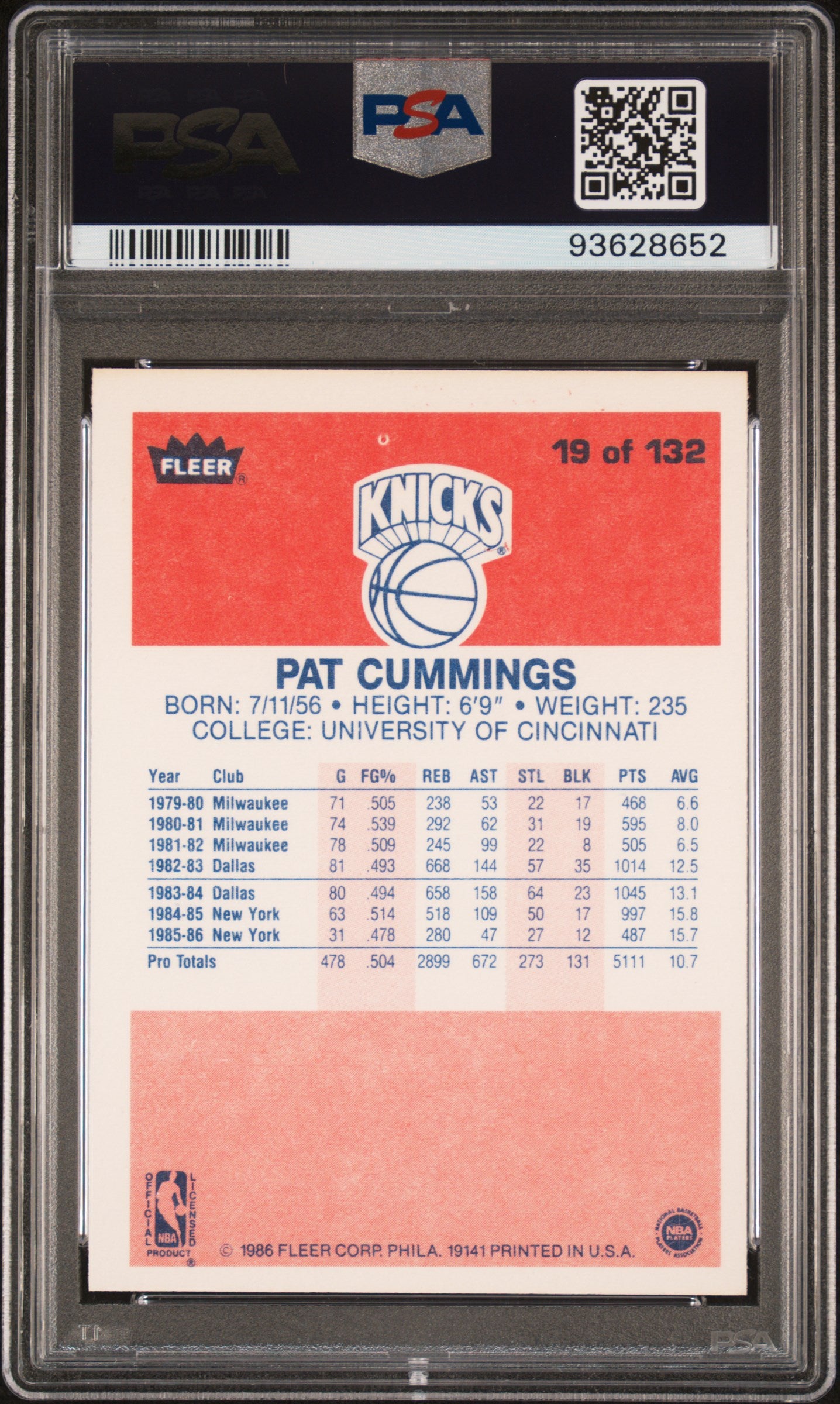 1986 Fleer Pat Cummings #19 PSA 9